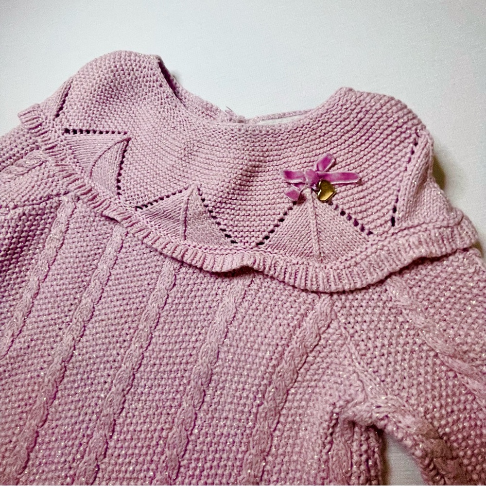 Rachel Zoe Festive Long Sleeve Pink Sparkly Cable Knit Sweater Dress, 12 months - Picture 6 of 10